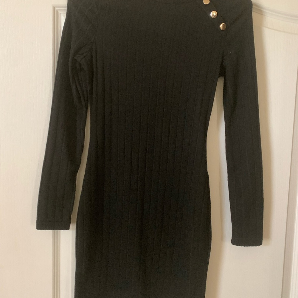 Sophisticated Black Dress with Gold Button Accents